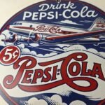 Vintage Pepsi Porcelain Sign – 5 Cent Airplane Ad Drink Soda Cola Sign - Image 4