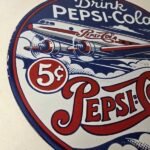 Vintage Pepsi Porcelain Sign – 5 Cent Airplane Ad Drink Soda Cola Sign - Image 6