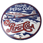 Vintage Pepsi Porcelain Sign – 5 Cent Airplane Ad Drink Soda Cola Sign - Image 2