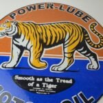 Vintage Power Lube Gasoline Sign – Tiger Motor Oil Gas Pump Ad Porcelain Sign - Image 4