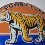 Vintage Power Lube Gasoline Sign – Tiger Motor Oil Gas Pump Ad Porcelain Sign - Image 5