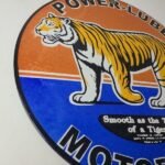 Vintage Power Lube Gasoline Sign – Tiger Motor Oil Gas Pump Ad Porcelain Sign - Image 6