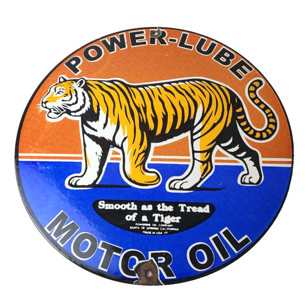 vintage-power-lube-gasoline-sign-tiger-motor-oil-gas-pump-ad-porcelain-sign-306268102775-600x600-1.png Vintage Power Lube Gasoline Sign – Tiger Motor Oil Gas Pump Ad Porcelain Sign - Image 1
