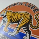 Vintage Power Lube Gasoline Sign – Tiger Motor Oil Gas Pump Ad Porcelain Sign - Image 8