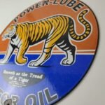 Vintage Power Lube Gasoline Sign – Tiger Motor Oil Gas Pump Ad Porcelain Sign - Image 9