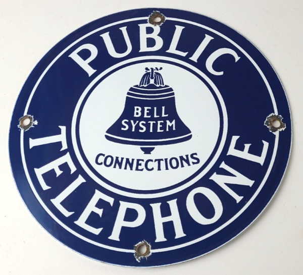 Vintage Public Telephones Sign – Bell System Gas Pump Porcelain Phone Booth Sign