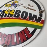 Vintage Rainbow Gasoline Sign – Porcelain Advertising Gas Pump Sign - Image 14