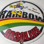Vintage Rainbow Gasoline Sign – Porcelain Advertising Gas Pump Sign - Image 4