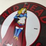Vintage Red Head Motor Oil Sign – Gasoline Pump Superwoman Porcelain Sign - Image 12