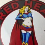 Vintage Red Head Motor Oil Sign – Gasoline Pump Superwoman Porcelain Sign - Image 3