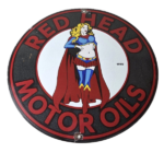 Vintage Red Head Motor Oil Sign – Gasoline Pump Superwoman Porcelain Sign - Image 2