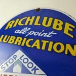 Vintage Richlube Gasoline Sign – Lubricate Engine Gas Oil Pump Porcelain Sign - Image 12