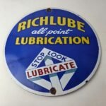 Vintage Richlube Gasoline Sign – Lubricate Engine Gas Oil Pump Porcelain Sign - Image 15
