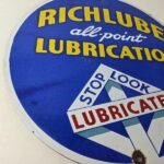 Vintage Richlube Gasoline Sign – Lubricate Engine Gas Oil Pump Porcelain Sign - Image 6
