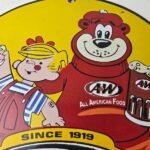 Vintage Root Beer Sign – A&W Soda Dennis Menace Bear Advertising Porcelain Sign - Image 3