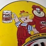 Vintage Root Beer Sign – A&W Soda Dennis Menace Bear Advertising Porcelain Sign - Image 5