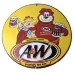 Vintage Root Beer Sign – A&W Soda Dennis Menace Bear Advertising Porcelain Sign - Image 2
