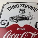 Vintage Route 66 Coca Cola Porcelain Sign – Curb Service Soda Diner Pump Sign - Image 3