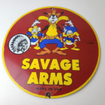 Vintage Savage Arms Sign – Goofy Porcelain Service Gun Ammo Gas Oil Pump Sign - Image 12