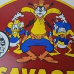 Vintage Savage Arms Sign – Goofy Porcelain Service Gun Ammo Gas Oil Pump Sign - Image 3