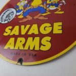 Vintage Savage Arms Sign – Goofy Porcelain Service Gun Ammo Gas Oil Pump Sign - Image 10