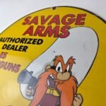 Vintage Savage Arms Sign – Porcelain Service Gun Ammo Auth Dealer Pump Sign - Image 8