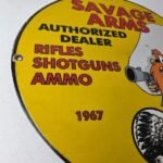 Vintage Savage Arms Sign – Porcelain Service Gun Ammo Auth Dealer Pump Sign - Image 4
