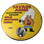 Vintage Savage Arms Sign – Porcelain Service Gun Ammo Auth Dealer Pump Sign - Image 2