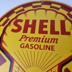 Vintage Shell Gasoline Sign – Gas Pump PorcelainPremium Motor Oil Sign - Image 3