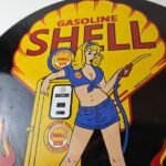 Vintage Shell Gasoline Sign – Gas Station Attendant Fill Up Pump Porcelain Sign - Image 3