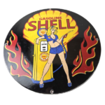 Vintage Shell Gasoline Sign – Gas Station Attendant Fill Up Pump Porcelain Sign