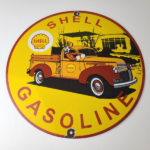 Vintage Shell Gasoline Sign – Goofy Old Truck Gas Oil Pump Porcelain Sign - Image 12