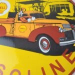 Vintage Shell Gasoline Sign – Goofy Old Truck Gas Oil Pump Porcelain Sign - Image 4