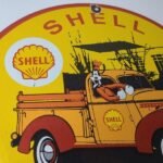 Vintage Shell Gasoline Sign – Goofy Old Truck Gas Oil Pump Porcelain Sign - Image 5