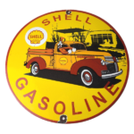 Vintage Shell Gasoline Sign – Goofy Old Truck Gas Oil Pump Porcelain Sign - Image 2