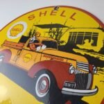 Vintage Shell Gasoline Sign – Goofy Old Truck Gas Oil Pump Porcelain Sign - Image 8