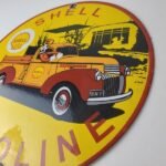Vintage Shell Gasoline Sign – Goofy Old Truck Gas Oil Pump Porcelain Sign - Image 9