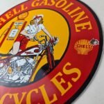 Vintage Shell Gasoline Sign – Motorcycle Gas Oil Pump Porcelain Sign - Image 13