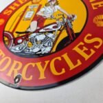 Vintage Shell Gasoline Sign – Motorcycle Gas Oil Pump Porcelain Sign - Image 14