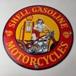 Vintage Shell Gasoline Sign – Motorcycle Gas Oil Pump Porcelain Sign - Image 15