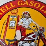 Vintage Shell Gasoline Sign – Motorcycle Gas Oil Pump Porcelain Sign - Image 3