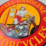 Vintage Shell Gasoline Sign – Motorcycle Gas Oil Pump Porcelain Sign - Image 4