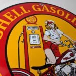 Vintage Shell Gasoline Sign – Motorcycle Gas Oil Pump Porcelain Sign - Image 5