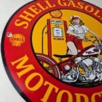 Vintage Shell Gasoline Sign – Motorcycle Gas Oil Pump Porcelain Sign - Image 6