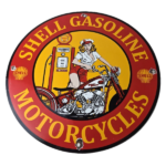 Vintage Shell Gasoline Sign – Motorcycle Gas Oil Pump Porcelain Sign