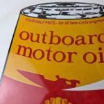 Vintage Shell Gasoline Sign – Outboard Motor Oil Can Gas Pump Porcelain Sign - Image 3