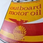 Vintage Shell Gasoline Sign – Outboard Motor Oil Can Gas Pump Porcelain Sign - Image 4