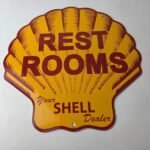 Vintage Shell Gasoline Sign – Rest Rooms Porcelain Gas Pump Plate Sign - Image 15