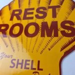 Vintage Shell Gasoline Sign – Rest Rooms Porcelain Gas Pump Plate Sign - Image 4