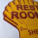 Vintage Shell Gasoline Sign – Rest Rooms Porcelain Gas Pump Plate Sign - Image 6